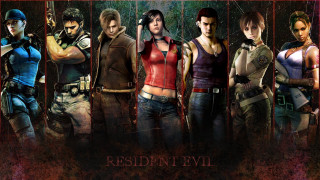 Group people red background weapon - a red border free wallpaper