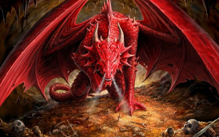 Red dragon horns wings field - a red dragon free wallpaper