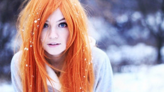Red haired woman snow blue - long red hair free wallpaper