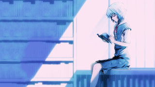 Woman bench phone library bookshelves - a manga drawing free wallpaper for desktop