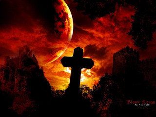 Cross dark forest red moon - a red moon in the background free wallpaper