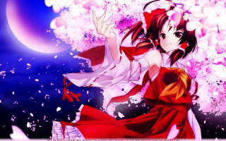 Woman red dress flying pink - a full moon in the background free wallpaper
