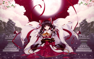 Woman red white dress sword - full free wallpaper