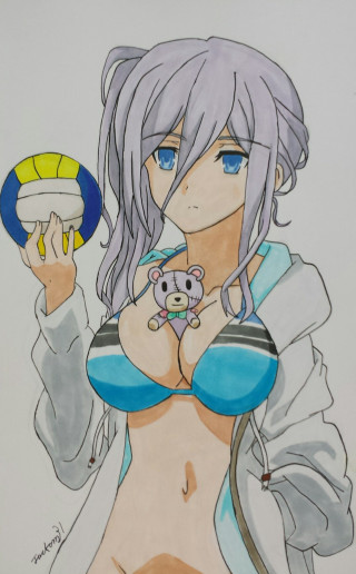 Woman teddy bear hat drawing - free bikini wallpaper