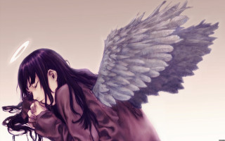 Woman long hair wings back - her back free wallpaper