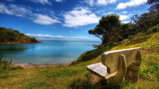 Bench hill water tree blue 7 - tranquil free wallpaper for desktop