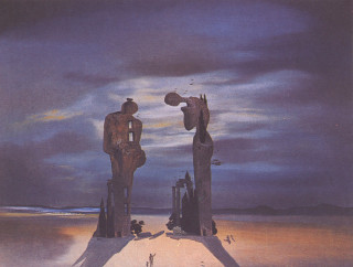 Statues in snow sky background - a surrealist painting free wallpaper