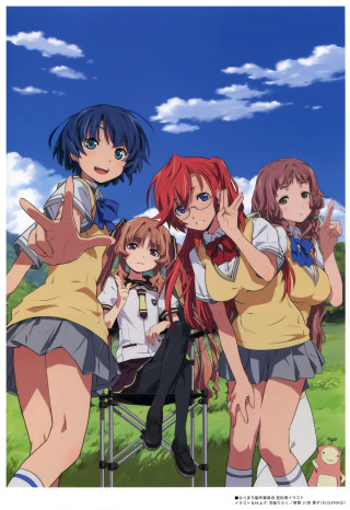 Girls group posing field grass - poster art free wallpaper