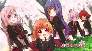 Anime girls forest pink flowers 2 - a group of anime girls free wallpaper