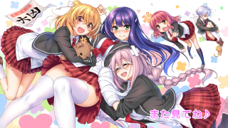 Anime girls long hair cat 2 - their back free wallpaper