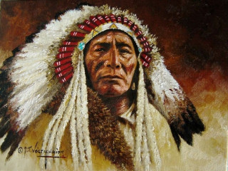 Native american indian man headdress - american scene painting free wallpaper