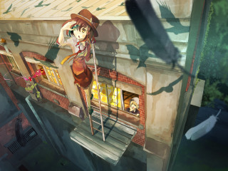 Girl hat dress porch broom - a porch free wallpaper
