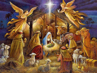 Nativity scene angels sheep star - naive free wallpaper