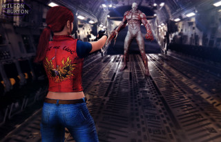 Woman red shirt knife hallway - a red shirt free wallpaper