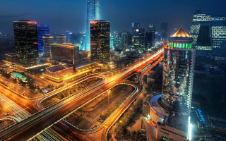 City night traffic lights bridge - traffic free wallpaper
