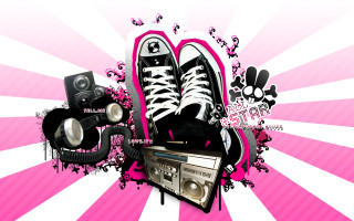 Sneakers boombox pink white background - background free wallpaper