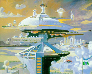 Futuristic city painting building car - a futuristic building free wallpaper