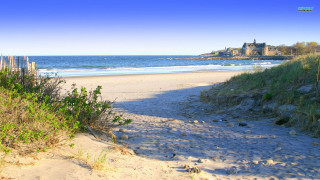 Sandy beach house blue sky - beach free wallpaper