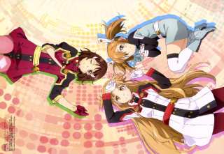 Anime girls group circles dots - a group of anime girls free wallpaper