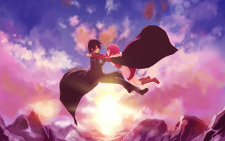 Girl flying sword demon back - her back free wallpaper