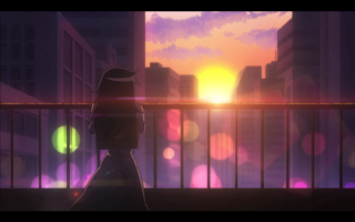 Person balcony sunset buildings distance - a balcony free wallpaper