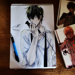 Man microphone notebook pen table - anime art free wallpaper