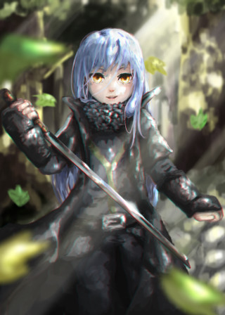 Girl blue hair sword shield - blue hair holding free wallpaper