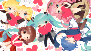 Anime girls hearts white background - lineart free wallpaper