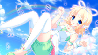 Girl green dress flying rainbow - green free wallpaper