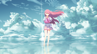 Girl standing water hair blowing - the wind free wallpaper
