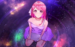 Pink hair girl space star - galaxy free wallpaper