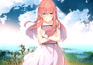 Girl pink hair field arms - sots art free wallpaper