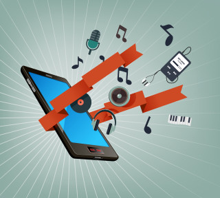 Cell phone ribbon music notes - music free wallpaper
