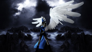 Woman white wings dark landscape - white wing free wallpaper