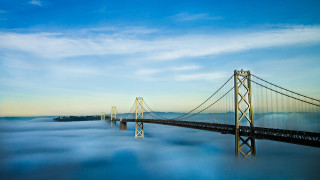 Bridge foggy day blue sky - a foggy day free wallpaper