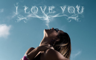 Woman blowing smoke i love - alberto seveso free wallpaper