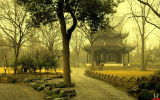 Small pagoda park path trees - a path free wallpaper
