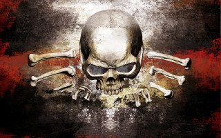 Skull crossbones grungy background red 2 - a red border free wallpaper