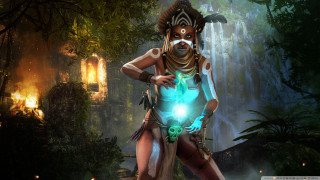Woman costume glowing ball forest - glowing free wallpaper