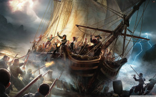Ship crowd lightning painting people - the ship free wallpaper