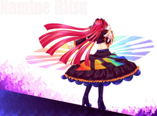 Red haired woman colorful dress - rich vivid color free wallpaper