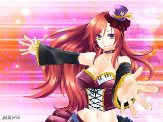 Woman red hair top hat - pink free wallpaper for desktop