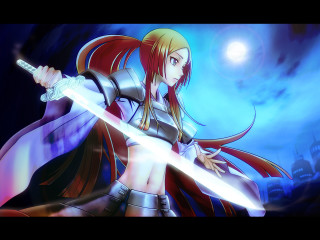Woman sword sky full moon - full free wallpaper