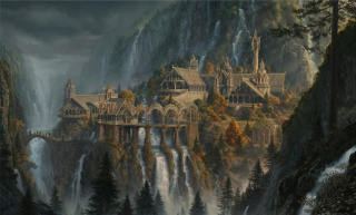 Castle waterfall bridge painting scenery - a bridge over free wallpaper