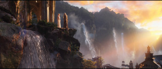 Waterfall mountain town church cliff - a church free wallpaper