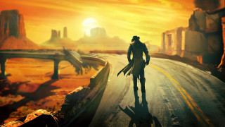 Man walking desert sunset bridge - apocalyptic free wallpaper