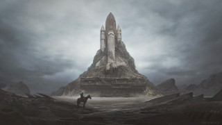 Man horse tall building mountain - a mountain side free wallpaper