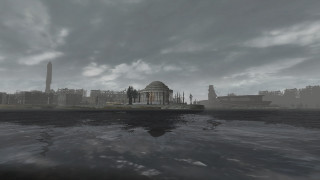 Large building water city skyline - gloomy atmosphere free wallpaper