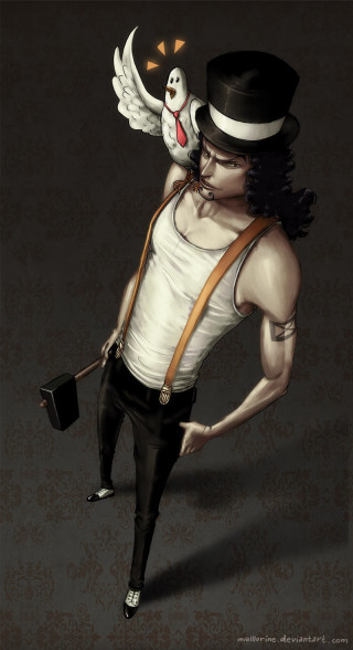 Man hat suspenders bag bird - his shoulder free wallpaper