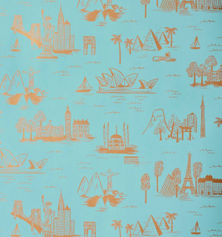 Blue orange wallpaper buildings trees - a boat free wallpaper
